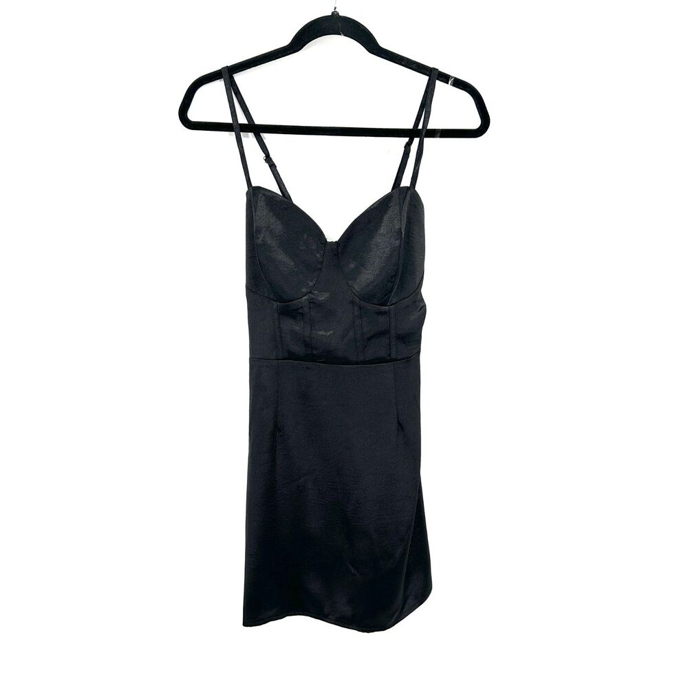 NWT WILD FABLE Black Satin Corset Skater Mini Dress Lace-Up Back Size Large